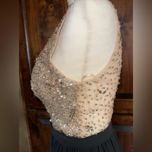 White by Soieblu Gray With Gold & Silver Jeweled Gown Maxi With Leg Slit - Picture 6 of 12